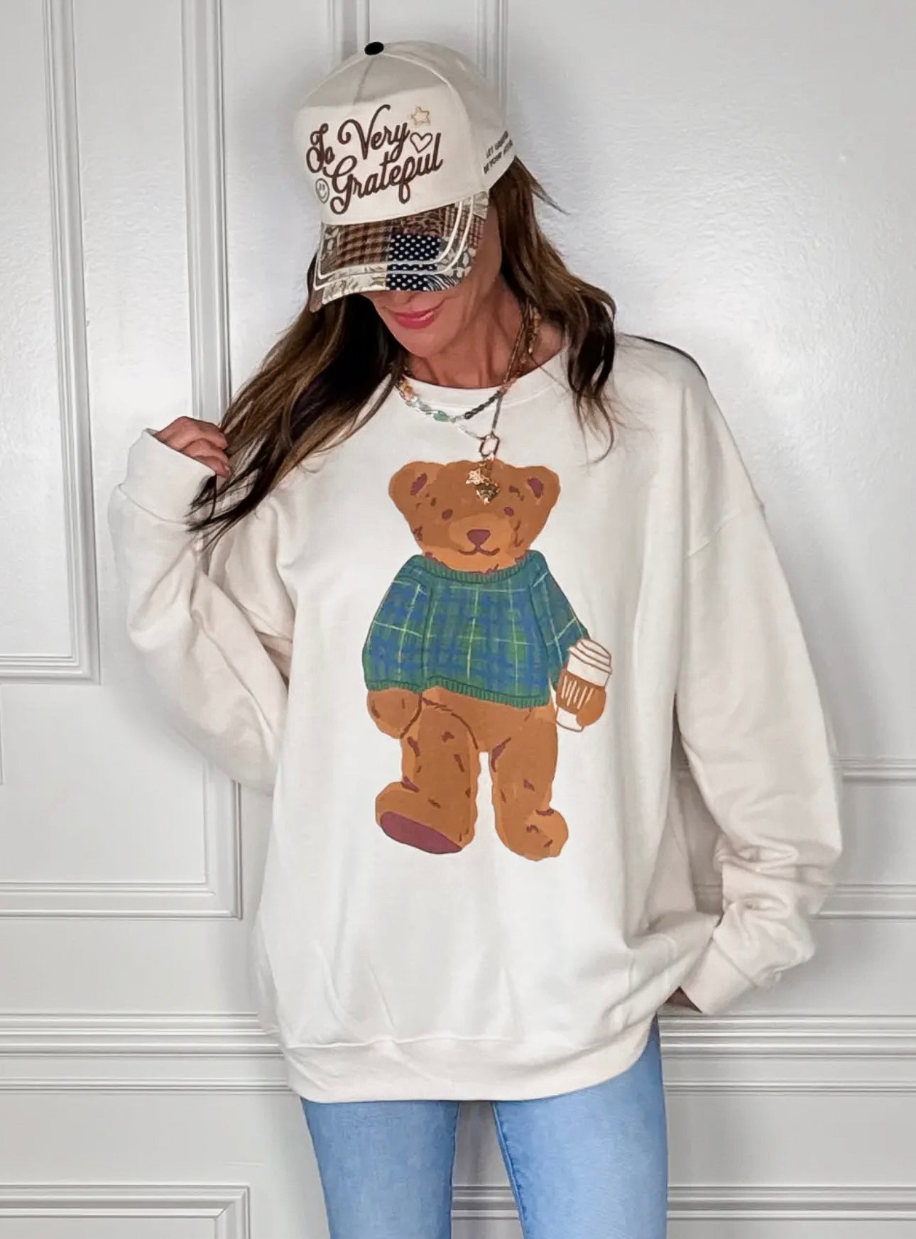 Poppy & Pine Cozy Plaid Bear Sweatshirt