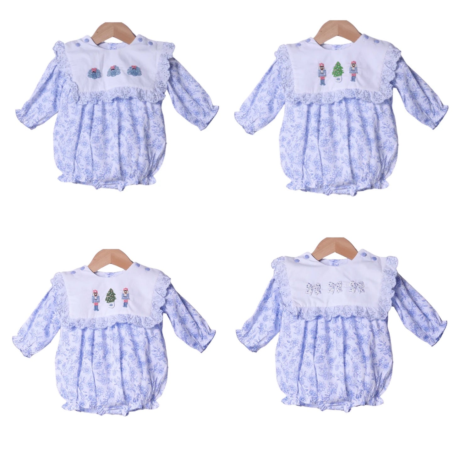 Smocked Flamingo 4 in 1 Interchangeable Holiday French Knot Swiss Dot Bubble
