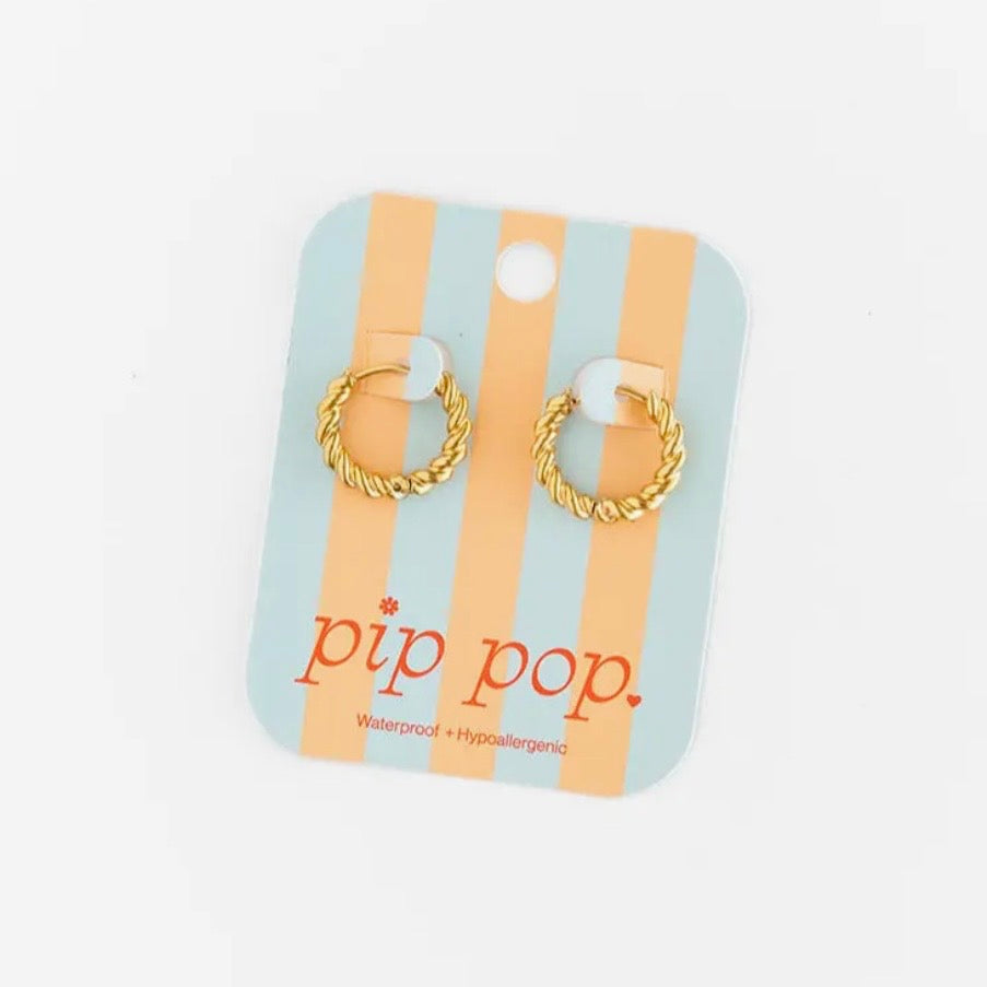 Pip Pop Post Gold Braided Hoops