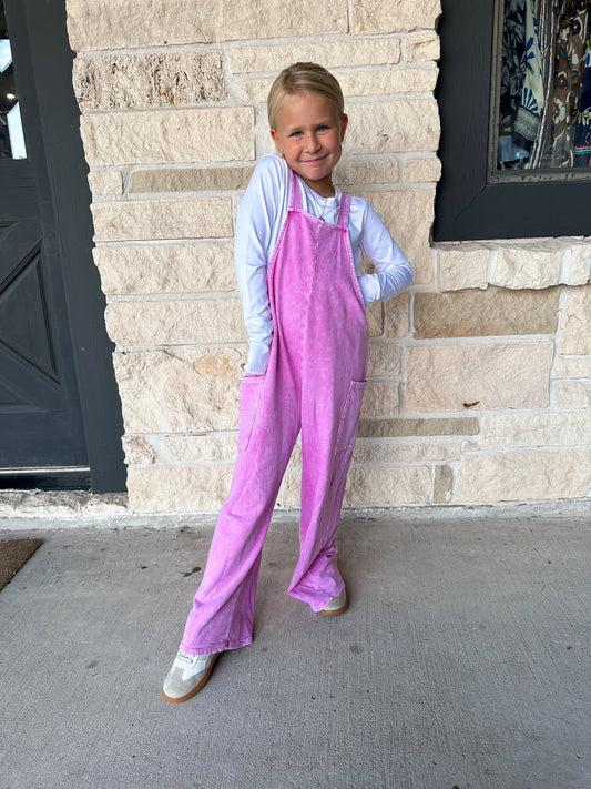 Good Girl Pink Mineral Wash Overall Jumpsuit
