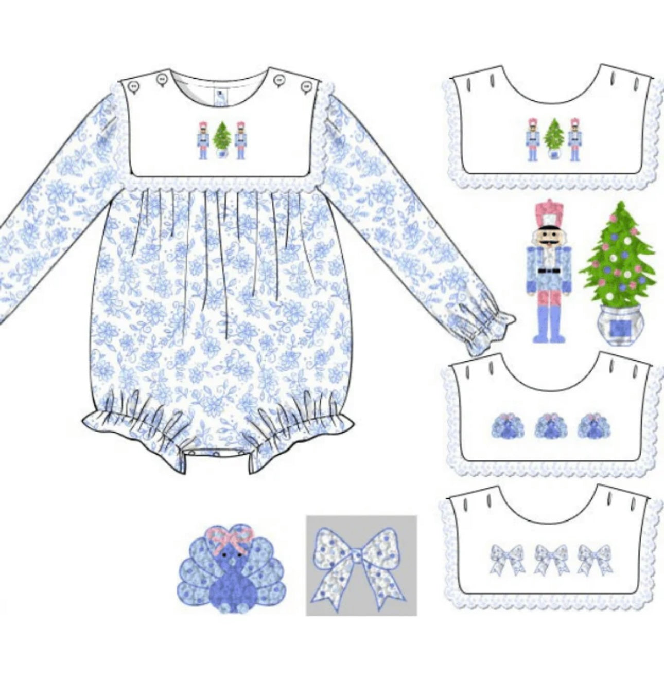 Smocked Flamingo 4 in 1 Interchangeable Holiday French Knot Swiss Dot Bubble