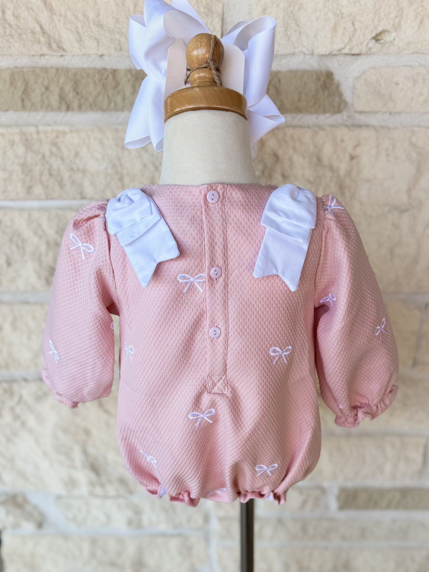 Smocked Flamingo Embroidered Bow Honeycomb Bubble