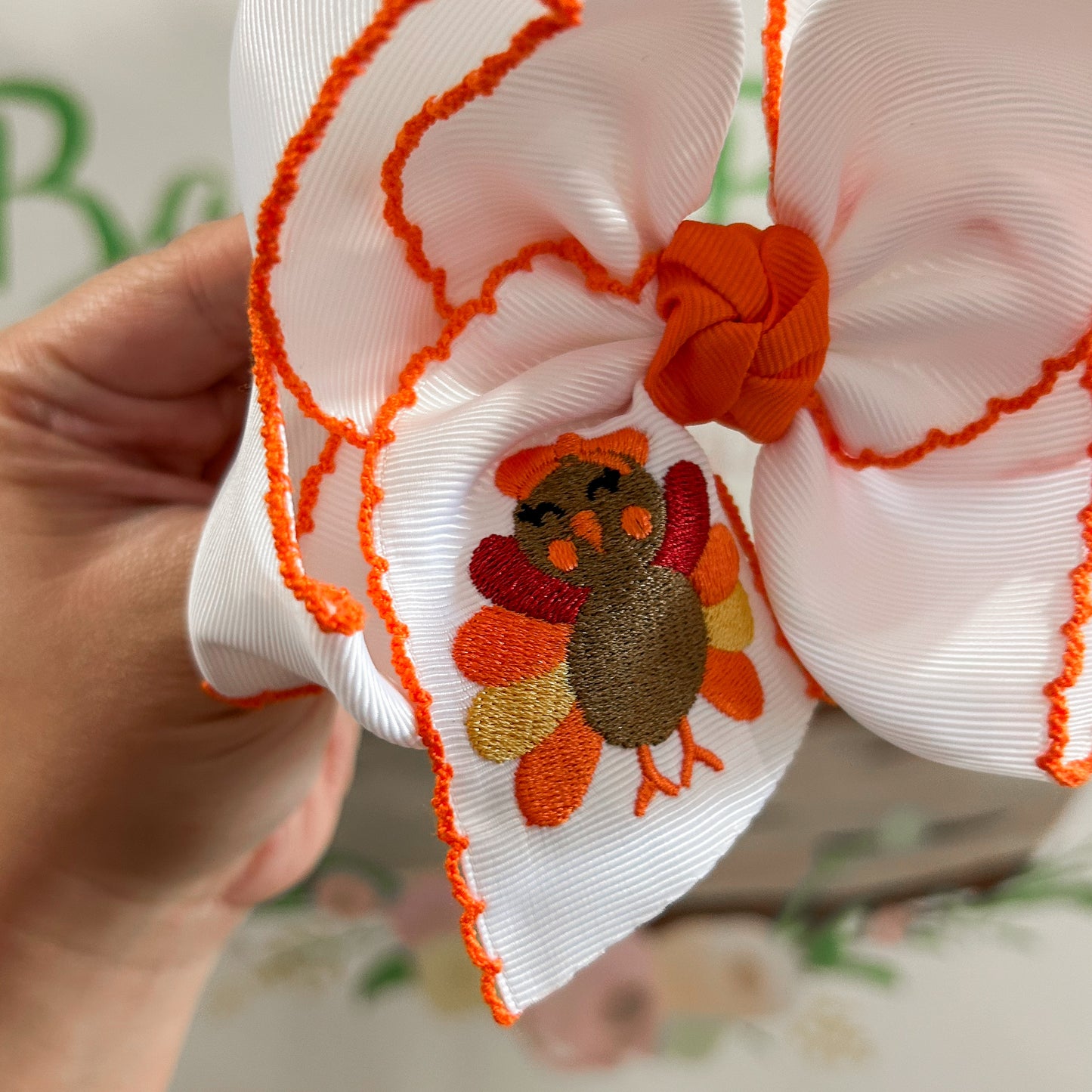 Embroidered Turkey 5.5” Bow