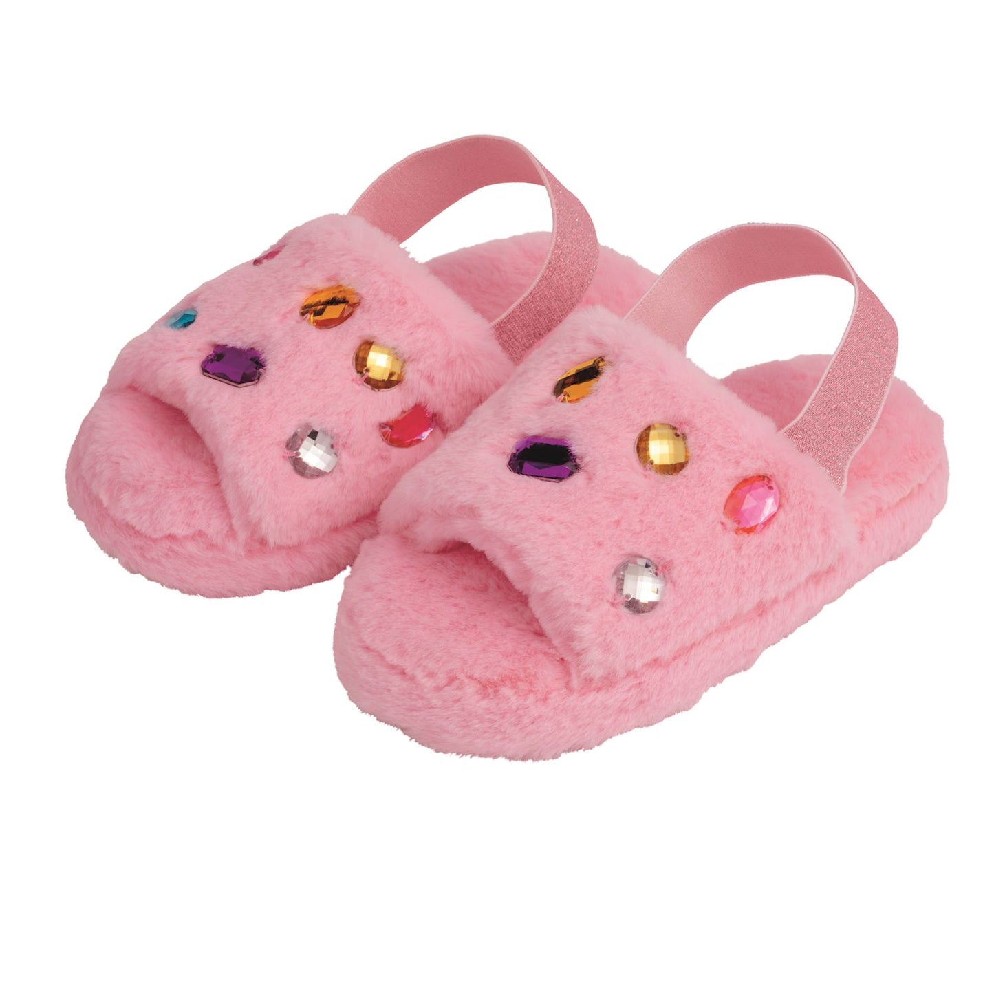 Mud Pie Pink Jeweled Fur Slippers