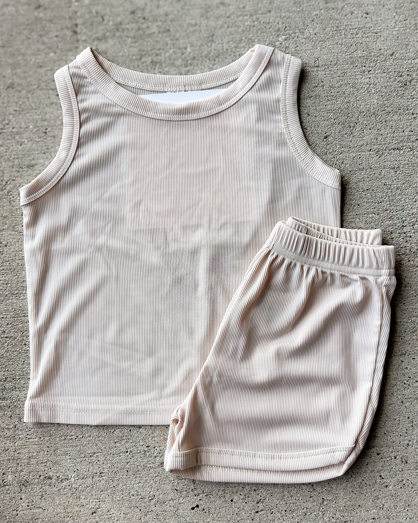 Ribbed Light Beige Tank Set