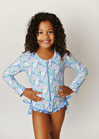 Swoon Baby Blue Floral 1pc Rashguard Swimsuit