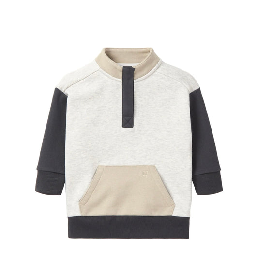 Little Bipsy Colorblock Mockneck Stone Grey Pullover