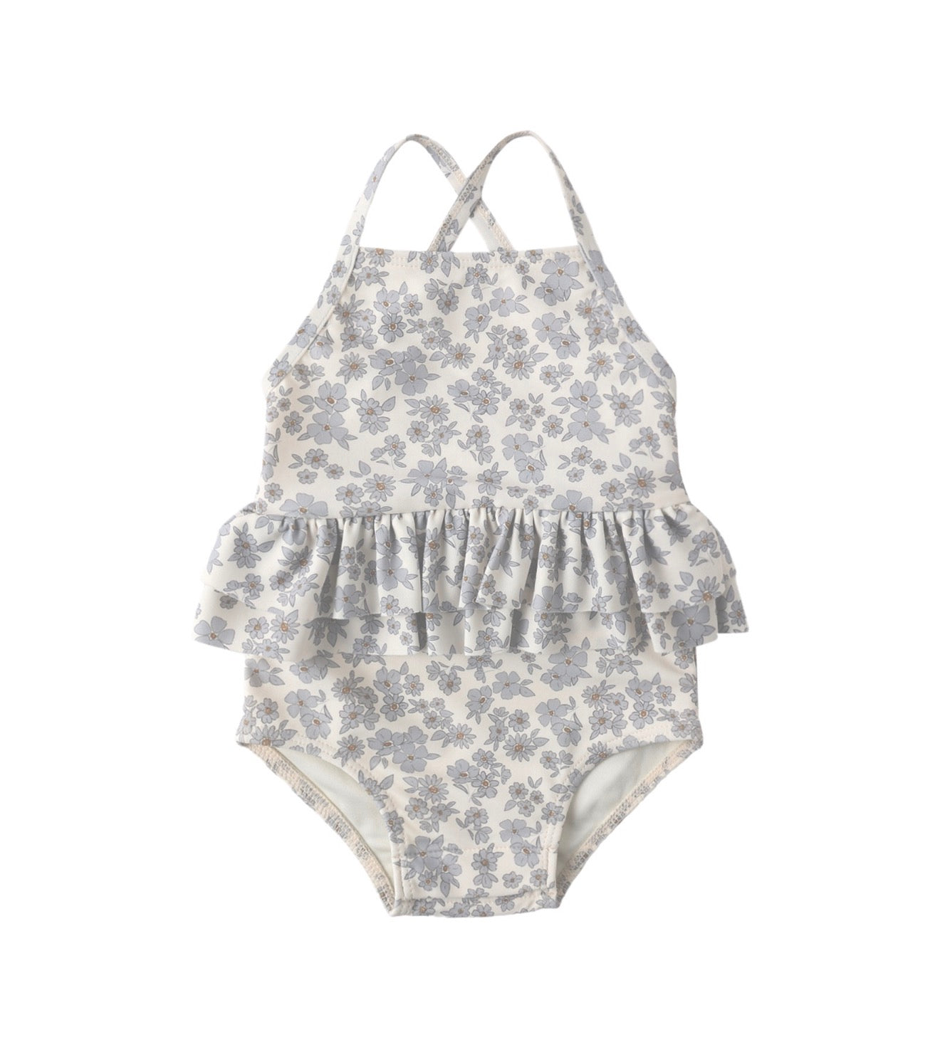 Quincy Mae Ruffled Blue Floral Swimsuit