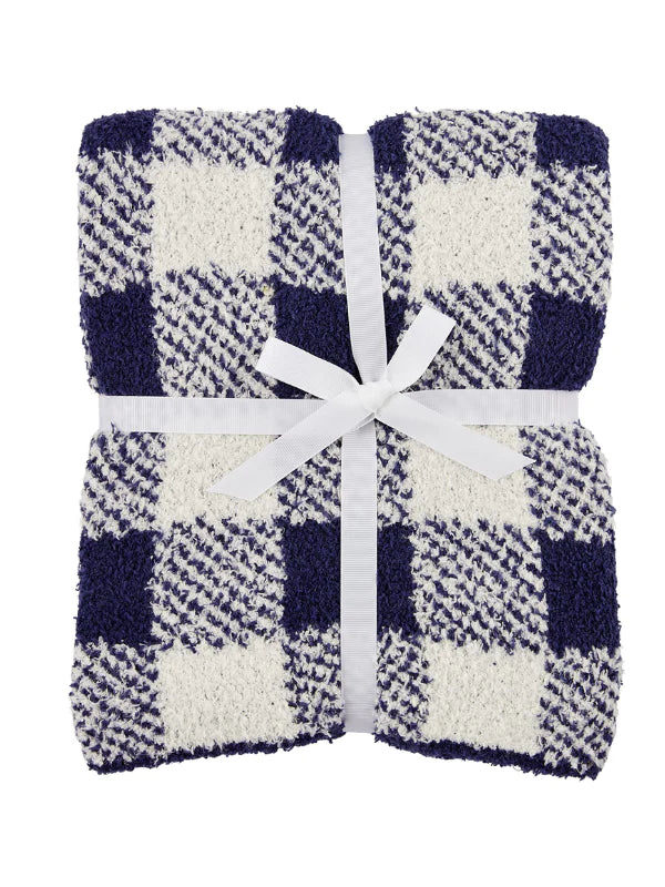 Mud Pie Navy Chenille Gingham Baby Blanket