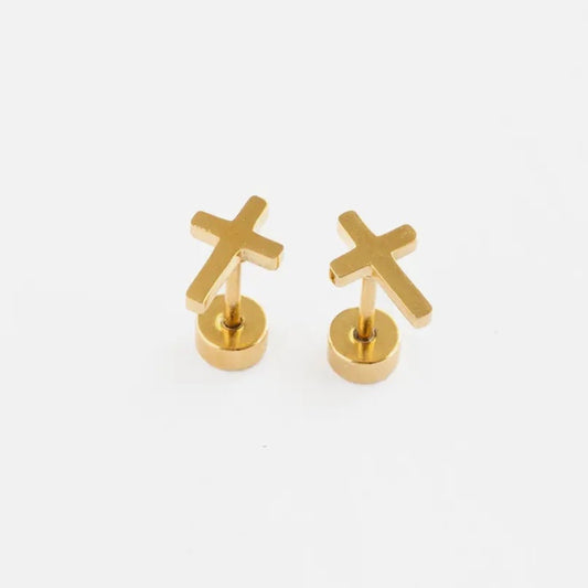Pip Pop Post Gold Cross Studs
