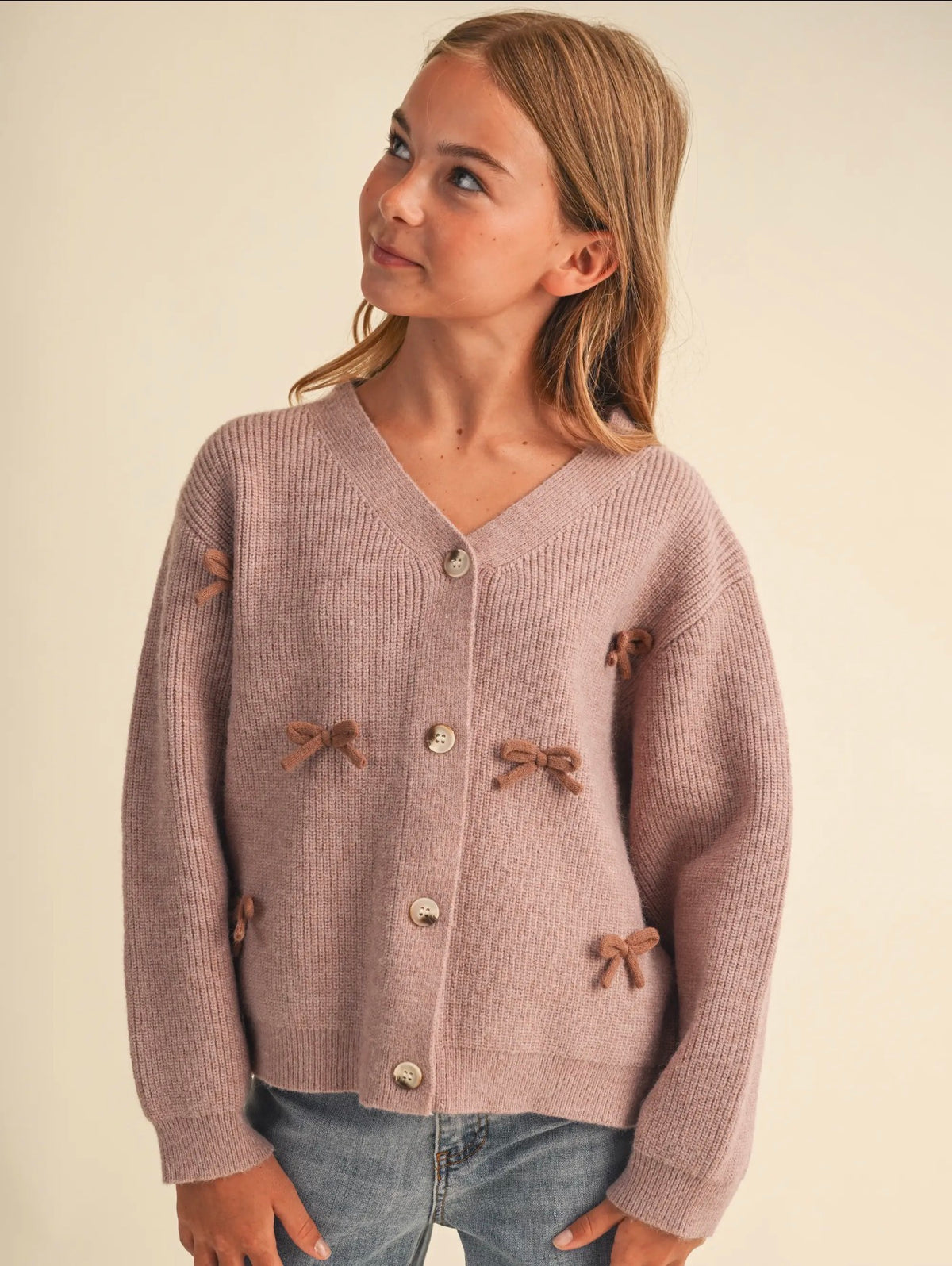 H&A Mauve Bow Button Sweater