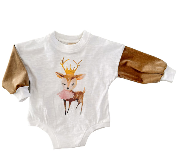 Rockin Royalty Frilly Fawn Romper Tee