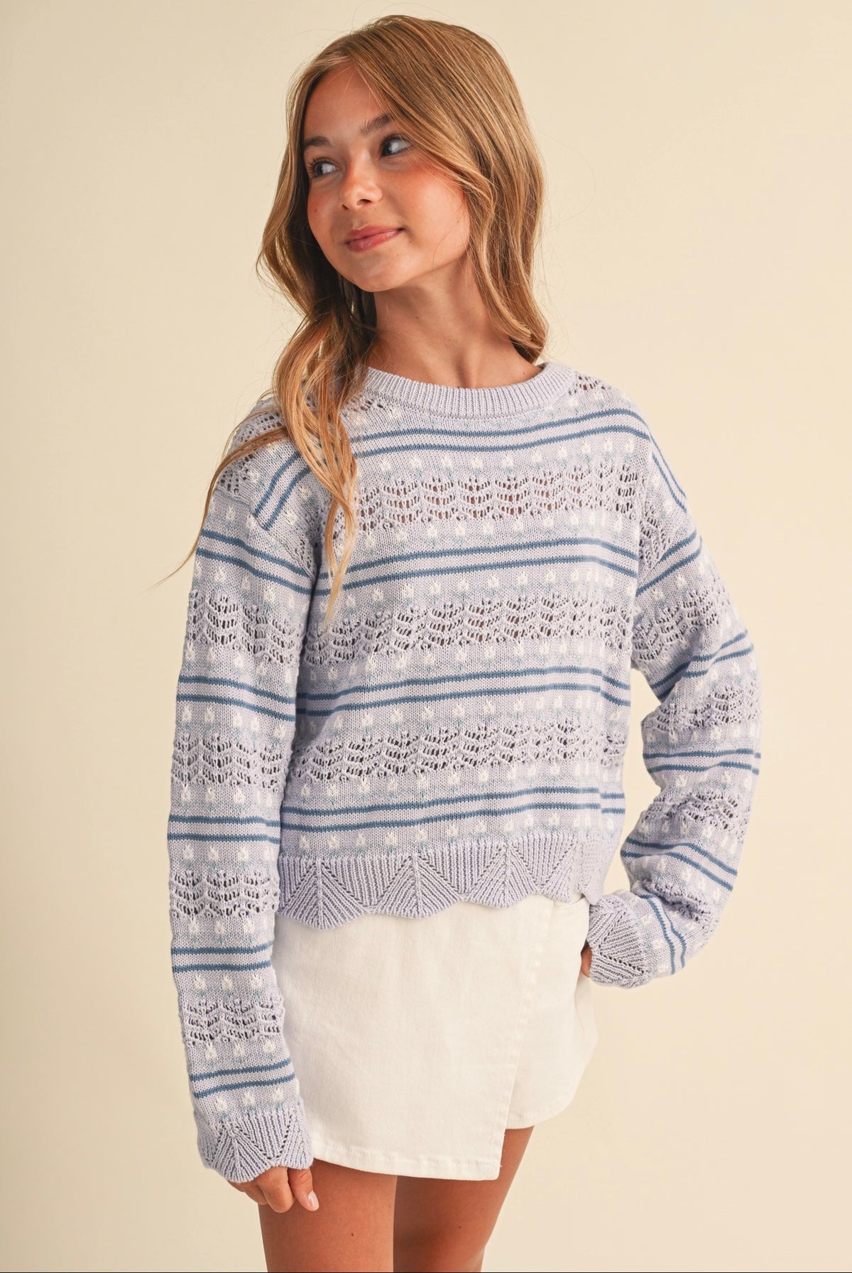H&A Blue Multi Flower Pointelle Sweater