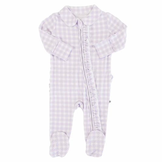 Caden Lane Lilac Gingham Peter Pan Collared Ruffle Footie