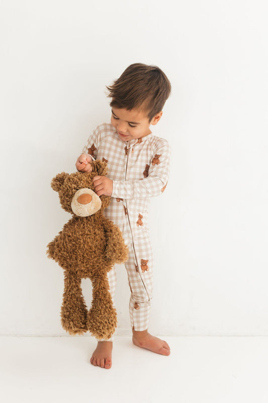 IMJ Gingham Teddy Zipper Romper