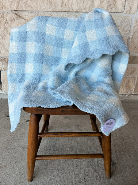 Mud Pie Blue Gingham Chenille Blanket