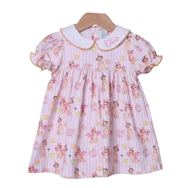 Smocked Flamingo Trick or Treat Pink Puppy Dress
