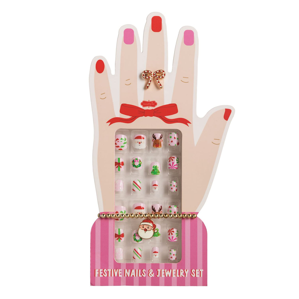 Mud Pie Pink Christmas Nails + Jewelry Set
