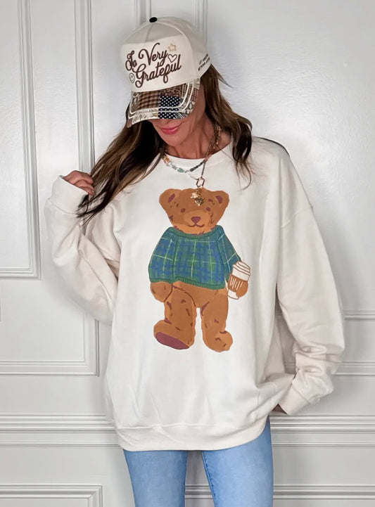 Poppy & Pine Cozy Plaid Bear Sweatshirt