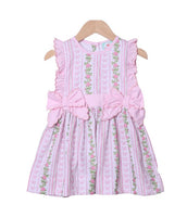 Smocked Flamingo Fancy Floral Ruffle Bow Dress