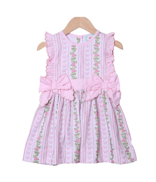 Smocked Flamingo Fancy Floral Ruffle Bow Dress