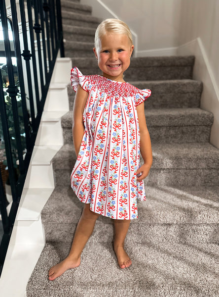 Smocked Flamingo Smocked Heirloom Red Floral Dress