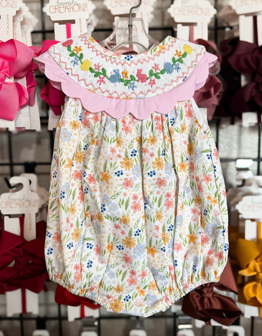 Smocked Flamingo Smocked Sweet Bunny Scalloped Bubble