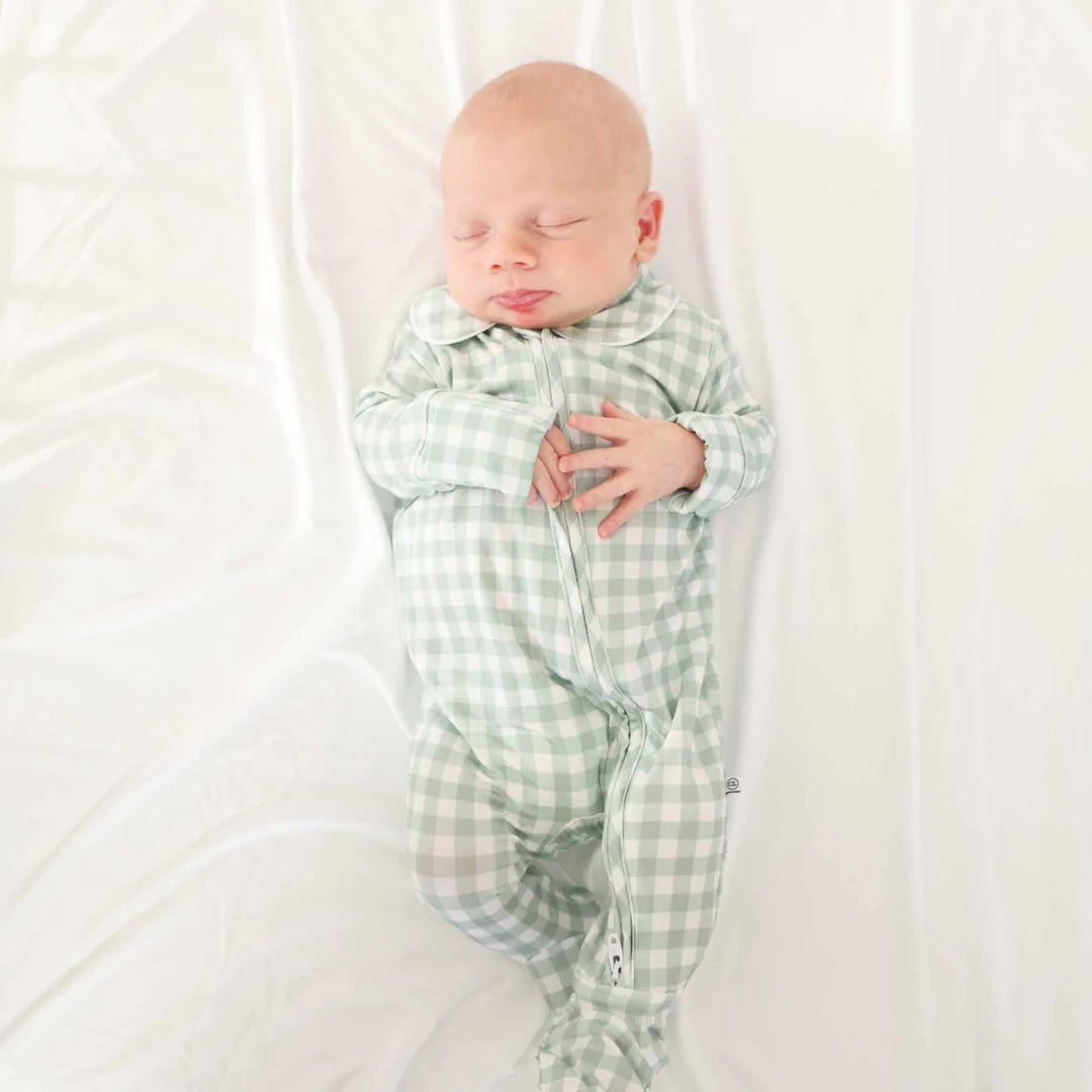 Caden Lane Moss Gingham Peter Pan Collared Footie