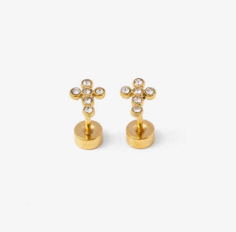 Pip Pop Post Diamond Cross Studs