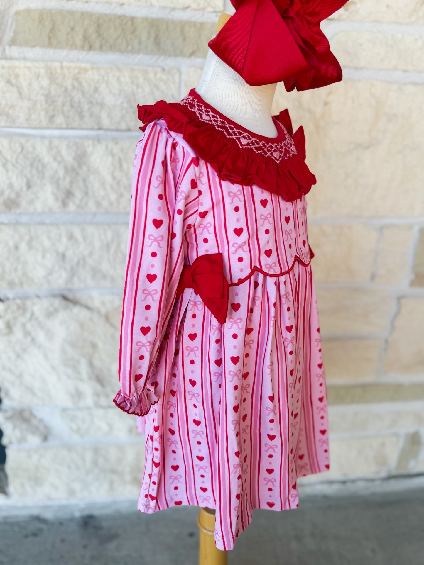 Smocked Flamingo Smocked Hearts Bow Dress