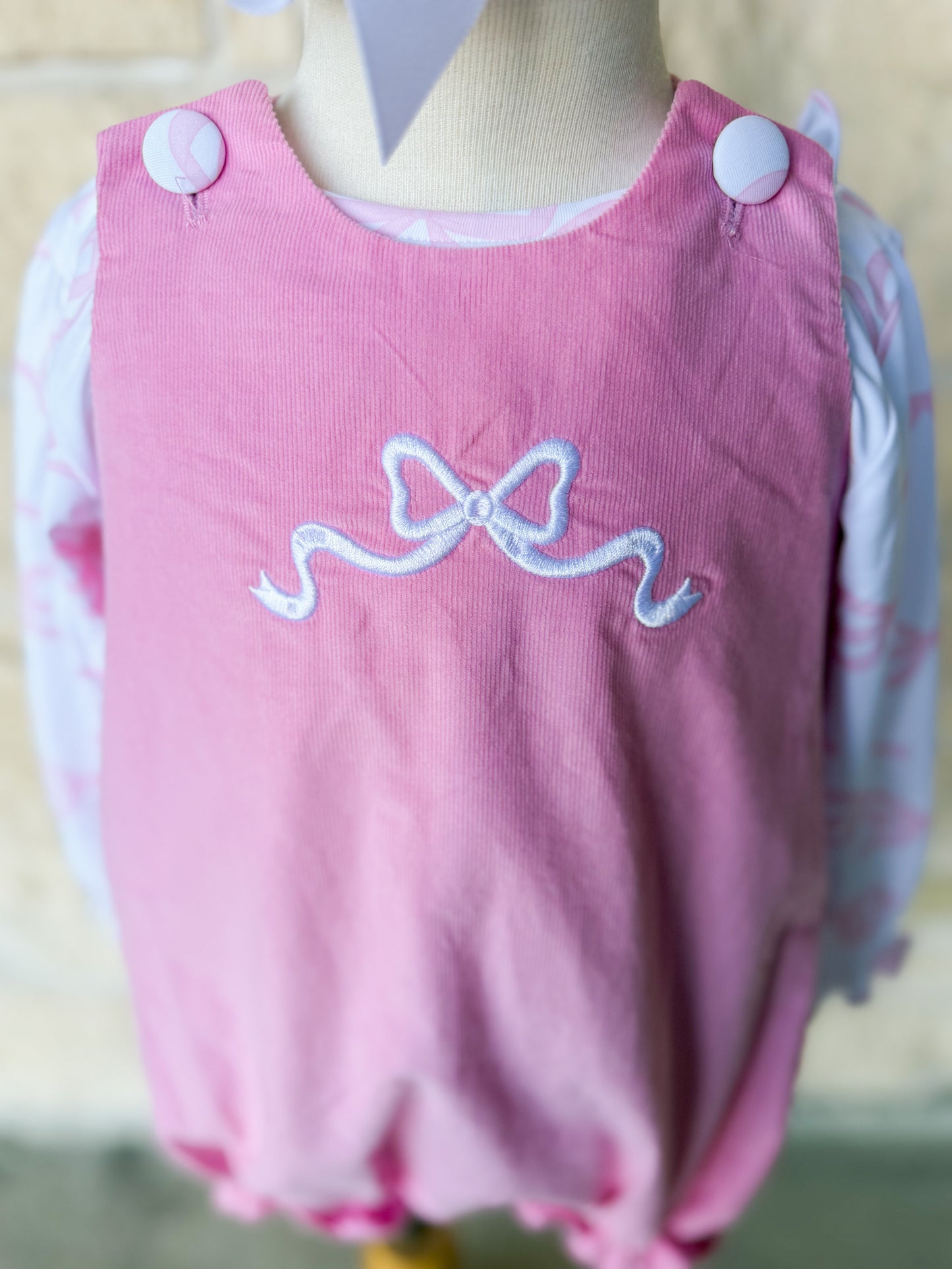 Smocked Flamingo Embroidered Bow 2pc Corduroy Bubble