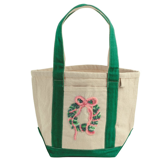 Mud Pie Green Holiday Beaded Mini Tote