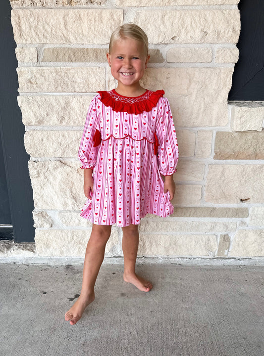 Smocked Flamingo Smocked Hearts Bow Dress