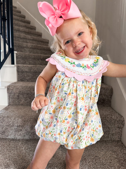 Smocked Flamingo Smocked Sweet Bunny Scalloped Bubble