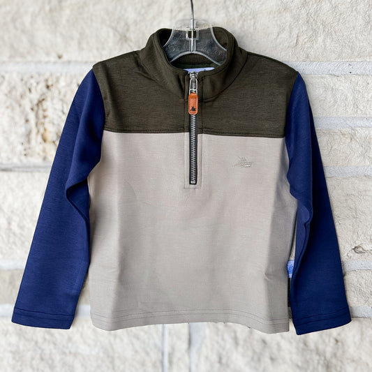 Southbound Green + Navy Colorblock Pullover