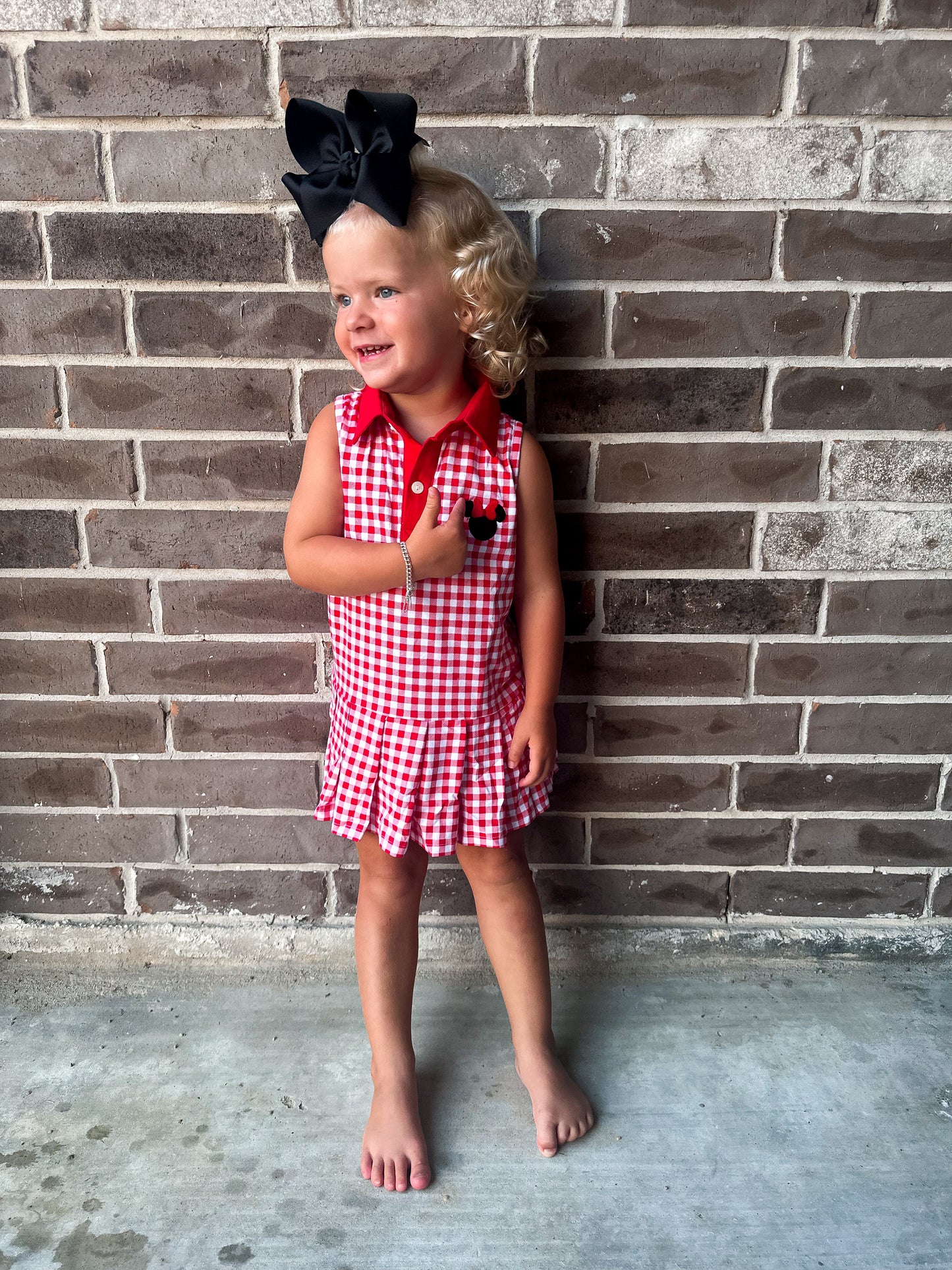 Smocked Flamingo Red Gingham Mouse Park Tennis Dress