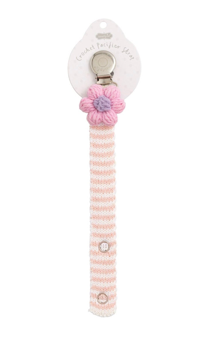 Mud Pie Pink Flower Crochet Paci Clip