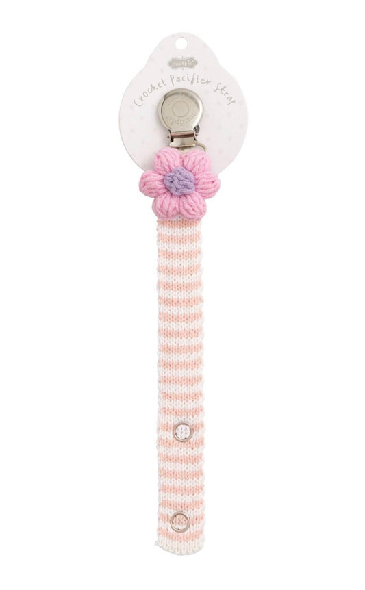 Mud Pie Pink Flower Crochet Paci Clip