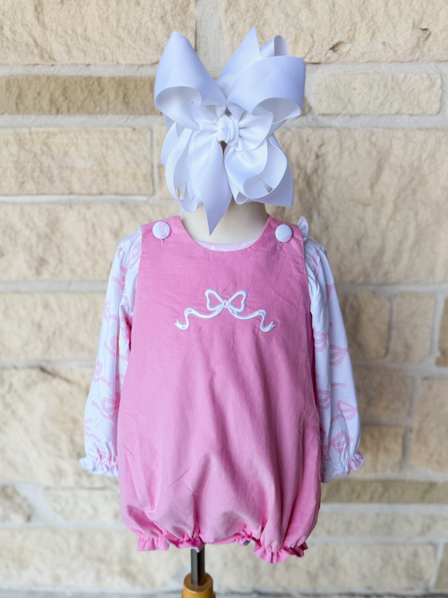 Smocked Flamingo Embroidered Bow 2pc Corduroy Bubble