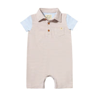 Me & Henry Beige/Sky Polo Romper