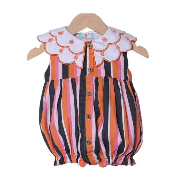 Smocked Flamingo Striped Candy Corn Embroidered Bubble