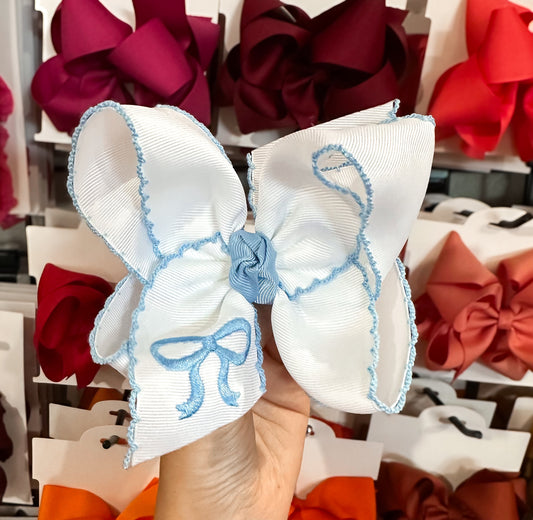 Embroidered Blue Bow 5.5” Bow