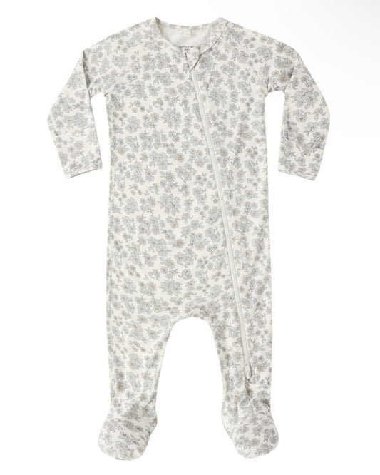 Quincy Mae Blue Floral Footie