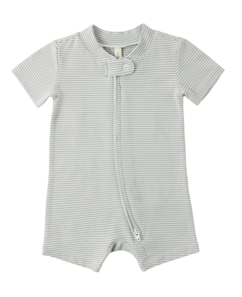 Quincy Mae Sage Stripe Zip Short Sleeper