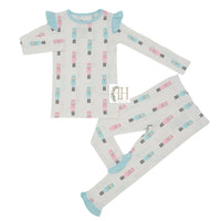 Hamner Hill Pink+Teal Nutcracker Ruffle PJ Set