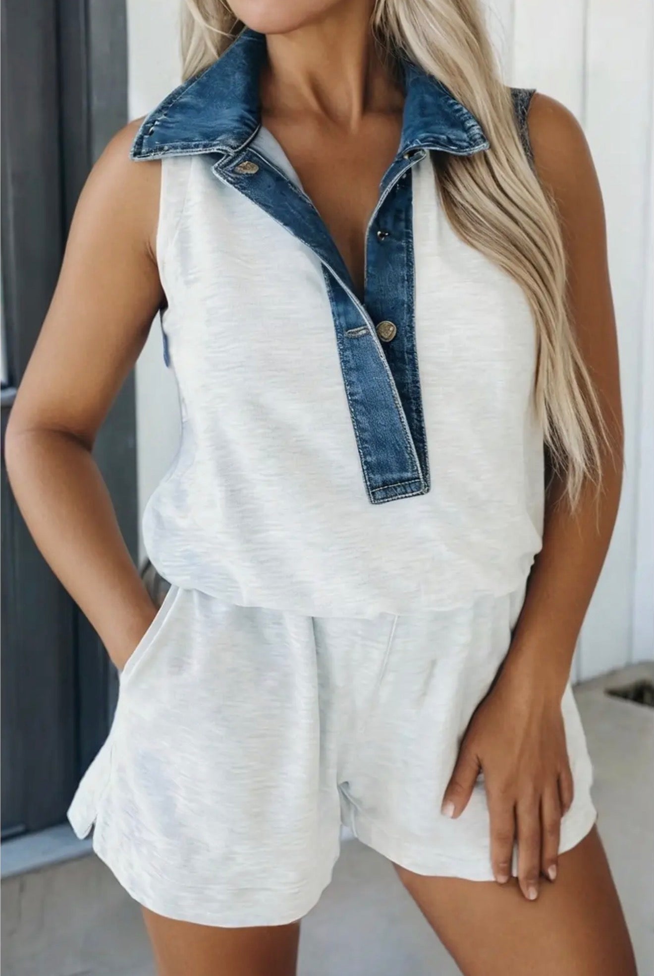 Light Grey Denim Romper