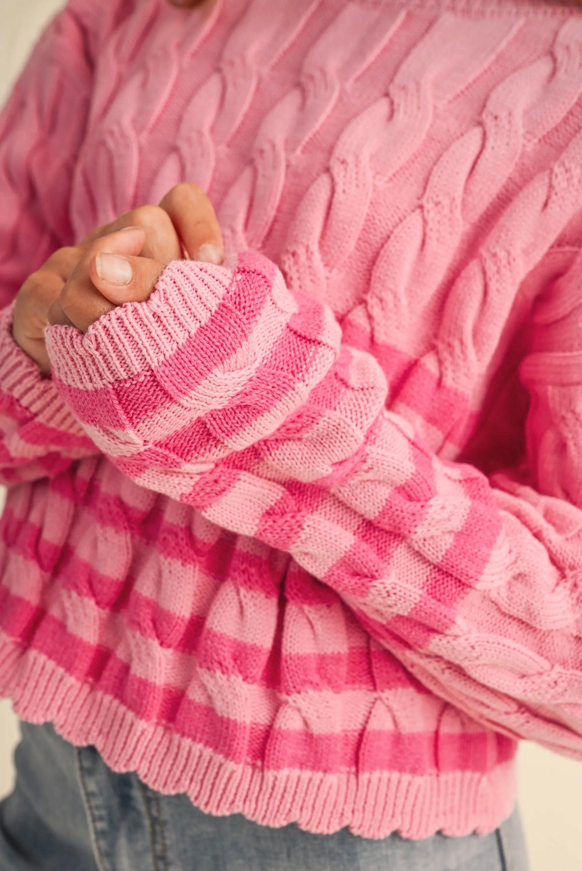 H&A Pink Cable Knit Boxy Sweater