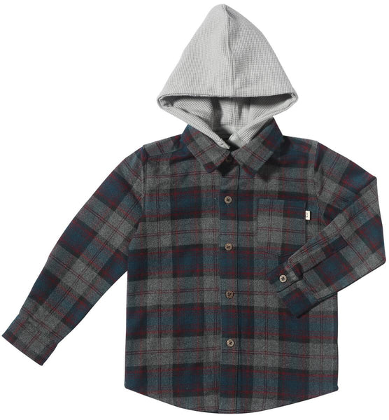 Me & Henry Blue Plaid Hooded Shirt