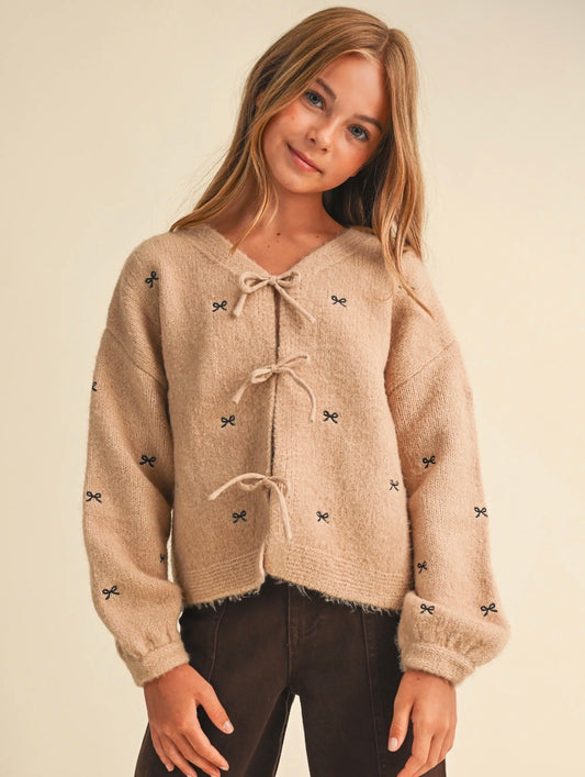 H&A Taupe Bow Embroidered Sweater
