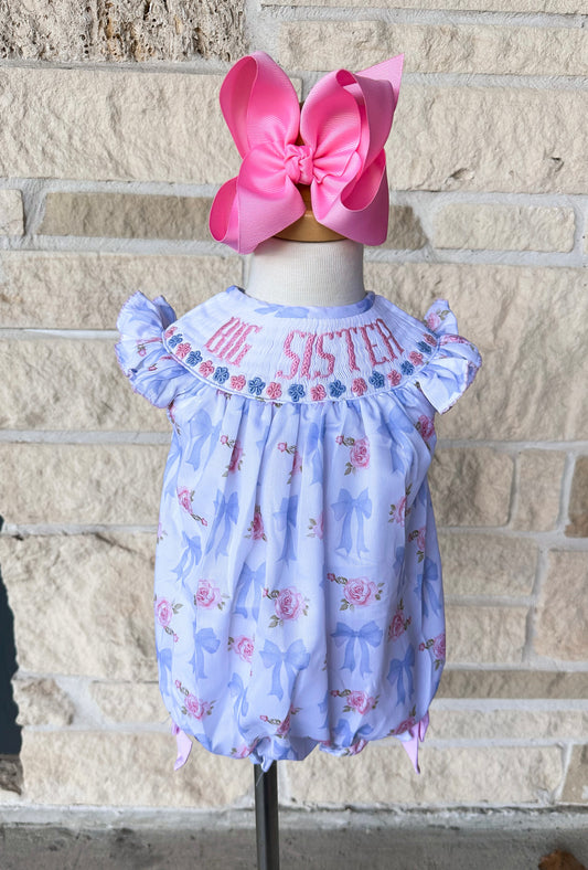 Smocked Flamingo Rose & Bow Big Sister Bubble